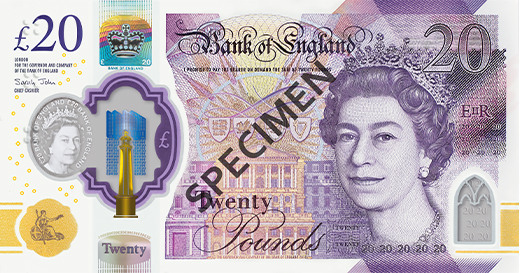 Forsiden af ​​dronning Elizabeth II-sedlen