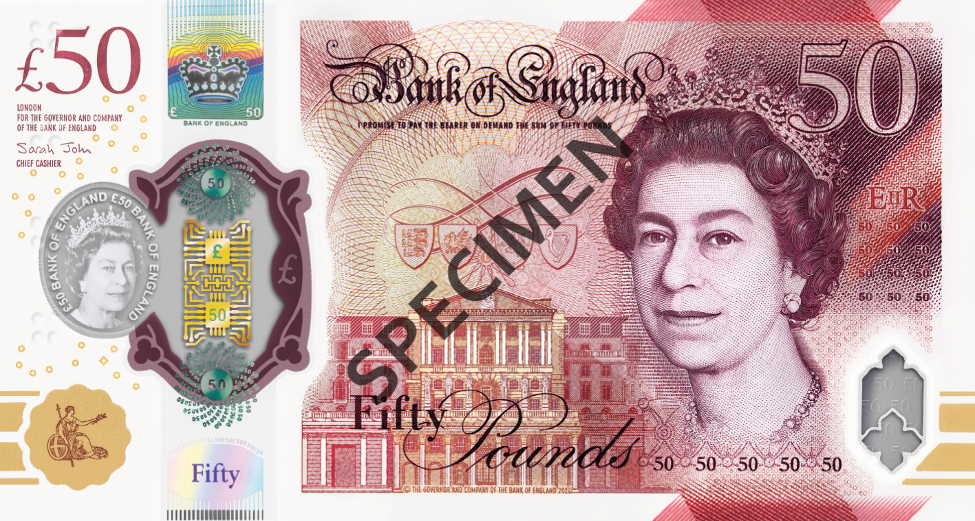 Forsiden af ​​dronning Elizabeth II-sedlen