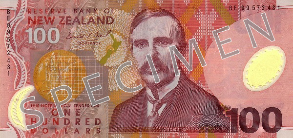Forsiden af ​​den gamle serie seddel 100 New Zealand dollar