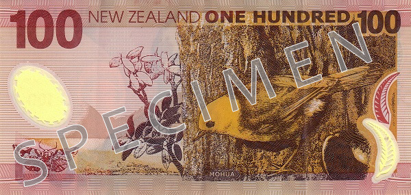 Bagsiden af ​​den gamle serie seddel 100 New Zealand dollar