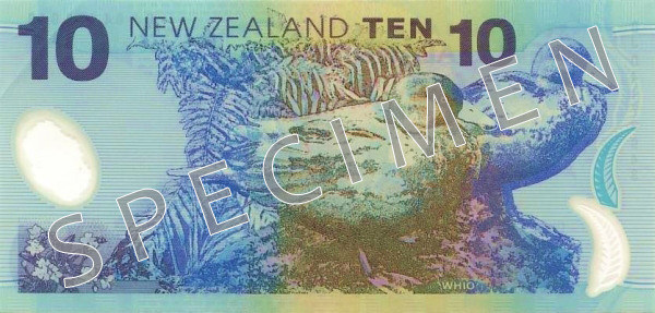 Bagsiden af ​​den gamle serie seddel 10 New Zealand dollar