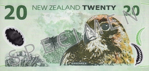 Bagsiden af ​​den gamle serie seddel 20 New Zealand dollar