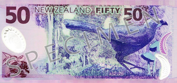 Bagsiden af ​​den gamle serie seddel 50 New Zealand dollar