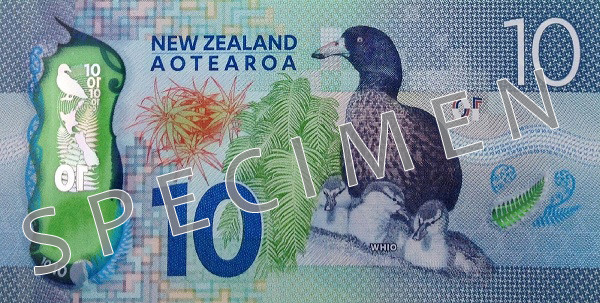 Bagsiden af ​​ny serie seddel 10 New Zealand dollar
