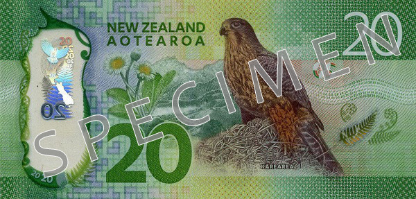 Bagsiden af ​​ny serie seddel 20 New Zealand dollar