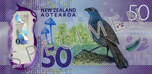 Bagsiden af ​​ny serie seddel 50 New Zealand dollar