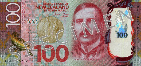 Forside af ny serie seddel 100 New Zealand dollar