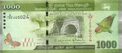 Forside af 1000 Srilankansk rupee seddel